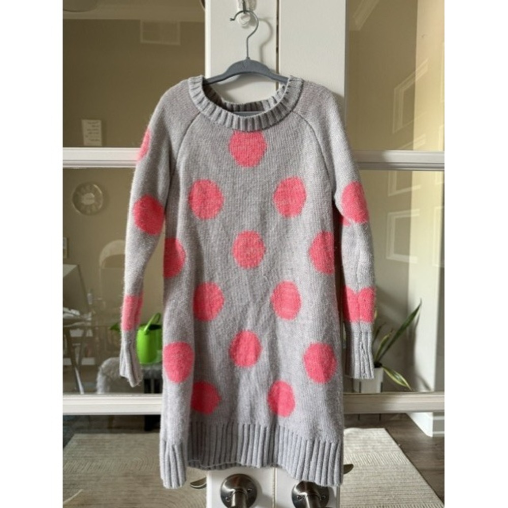 Gymboree Girls Gray Pink Polka Dot Long Sleeve Knit Sweater Dress Size 6